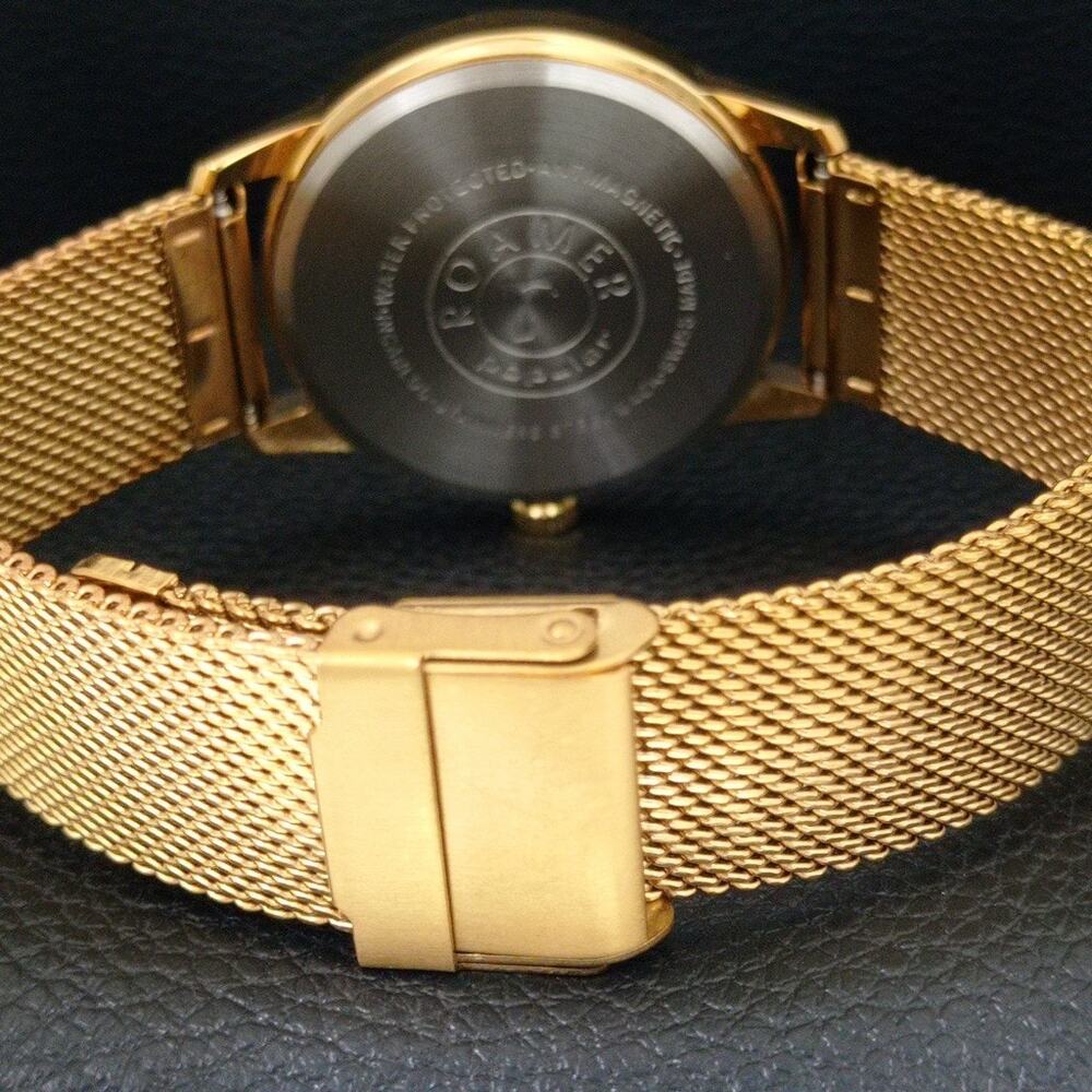 Vintage 1986 Roamer Manual Mens Gold Watch W/Metal Strap & Blue accents - Picture 2 of 9